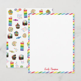 Tarjeta Pequeña Coloridos postres de pasteles de arcoiris y niños 