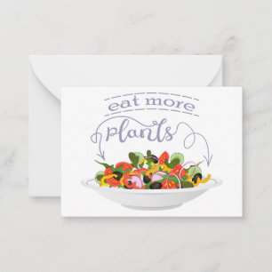 Tarjeta Pequeña Coma más plantas con letras de motivación de ensal