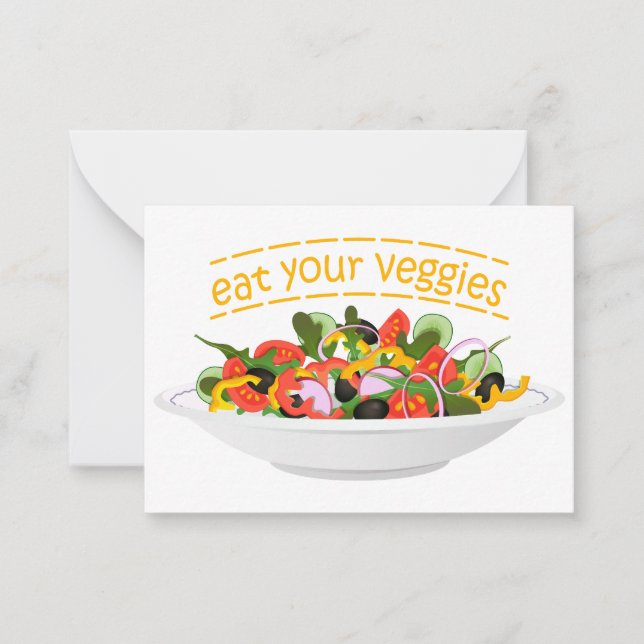 Tarjeta Pequeña Coma tus verduras Cita cuenco de ensaladas frescas (Anverso)