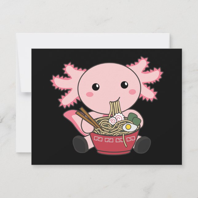 Tarjeta Pequeña Comida Axolotl Ramen Comida japonesa Kawaii Animal (Anverso)