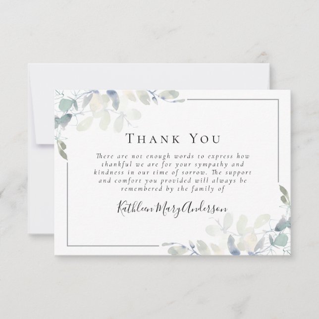 Tarjeta Pequeña Compasión Eucalyptus Funeral Gracias (Anverso)