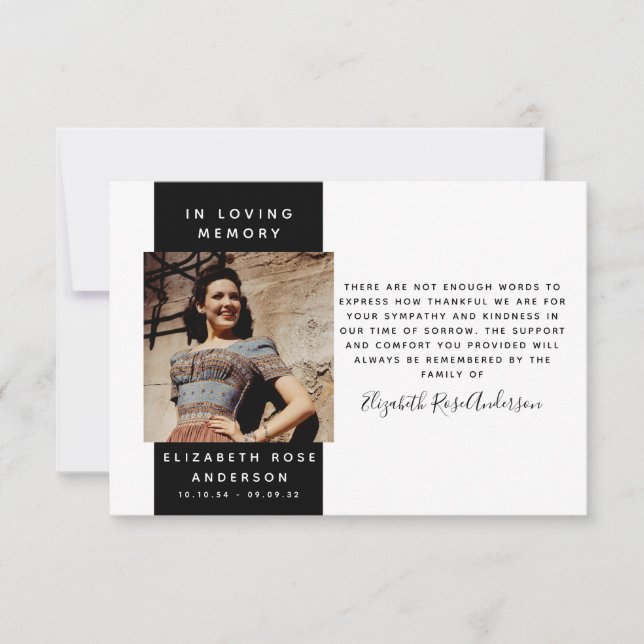 Tarjeta Pequeña Compasión por la foto Funeral Gracias (Anverso)