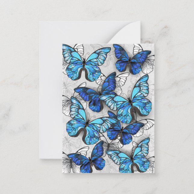 Tarjeta Pequeña Composición de las mariposas blancas y azules (Anverso)