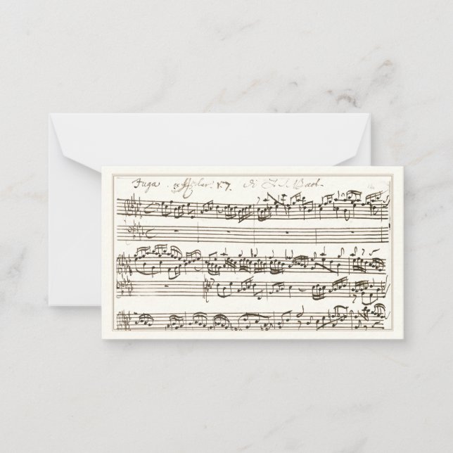 Tarjeta Pequeña Composición musical manuscrita de 1700s Fugue Bach (Anverso)