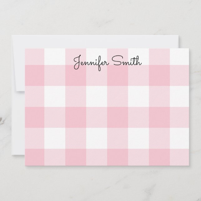 Tarjeta Pequeña Comprobación de Gingham rosa y blanca Pastel (Anverso)