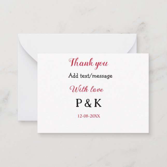 Tarjeta Pequeña Con amor agregar nombre de la pareja letra gracias (Anverso)
