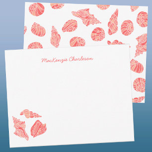 Tarjeta Pequeña Concha de Mar Acuarela Costero Personalizado Coral