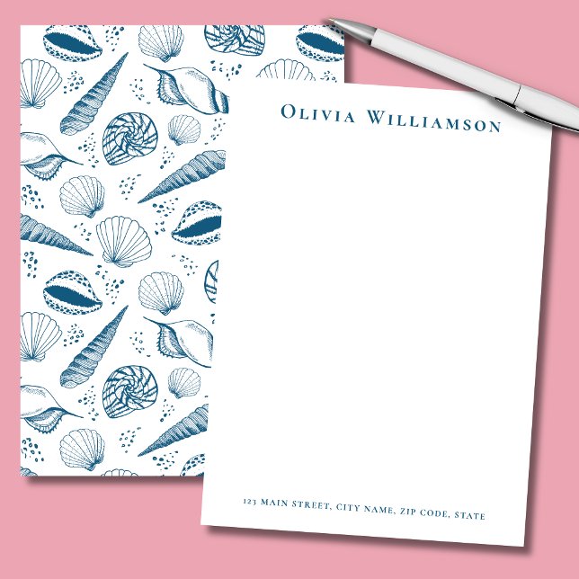 Tarjeta Pequeña Concha de Mar Azul Costera (Teal bue seashells personalized stationery note cards )