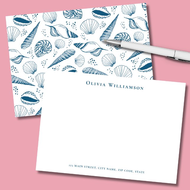 Tarjeta Pequeña Concha de Mar Azul Costera (Teal blue seashells personalized stationery note cards)
