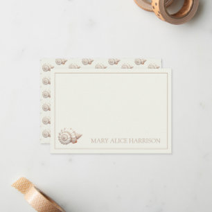 Tarjeta Pequeña Conchas Costeras Crema y Beige Personalizadas