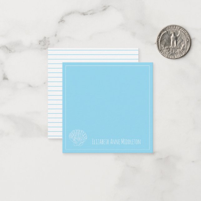Tarjeta Pequeña Conchas personalizadas de azul claro y blanco (Anverso/Reverso In Situ)