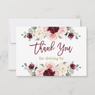 Tarjeta Pequeña Conducción en otoño borgoña y rosa floral gracias