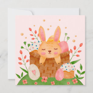 Tarjeta Pequeña Conejito de Pascua de primavera lindo y cesta