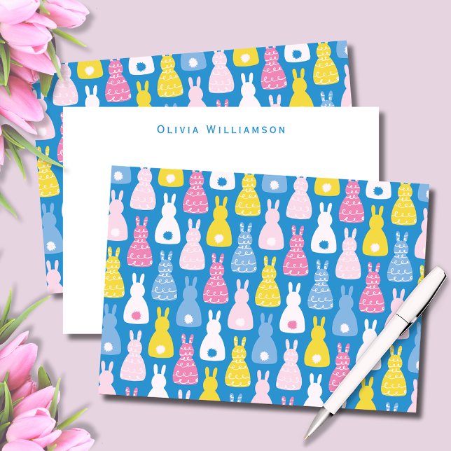 Tarjeta Pequeña Conejito de Pascua lindo (Cute blue bunny rabbit personalized notecards, great for Easter thank you notes and kids stationery.)