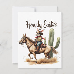 Tarjeta Pequeña Conejito de Pascua montando un vaquero de caballo