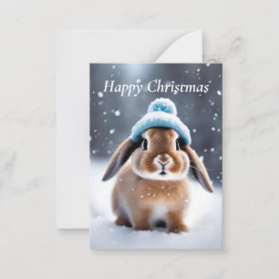 Tarjeta Pequeña Conejito en un Gorra Bobble con Navidades de arte