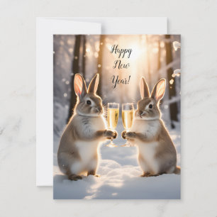 Tarjeta Pequeña Conejitos celebran el Año Nuevo con champán