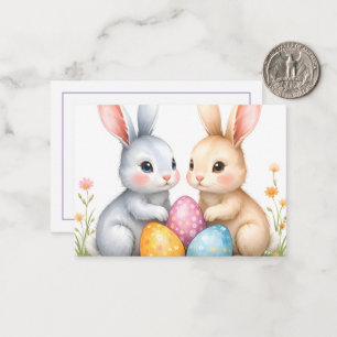 Tarjeta Pequeña Conejitos de Pascua adorables en acuarela Feliz Pa