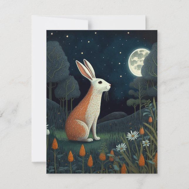 Tarjeta Pequeña Conejo blanco y naranja a la luz de la luna (Anverso)