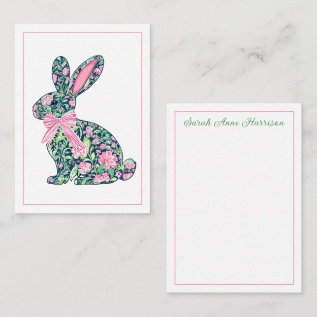 Tarjeta Pequeña Conejo chinoyano rosa y verde con arveja (Anverso / Reverso)