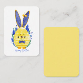 Tarjeta Pequeña Conejo de huevo de Pascua y flor de Muscari azul