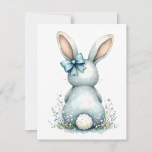 Tarjeta Pequeña Conejo de Pascua Cottontail cola de conejo azul co