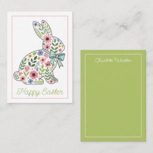 Tarjeta Pequeña Conejo de Pascua de flores silvestres rosadas y az
