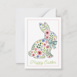 Tarjeta Pequeña Conejo de Pascua de flores silvestres rosadas y az