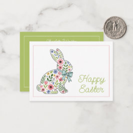 Tarjeta Pequeña Conejo de Pascua de flores silvestres rosadas y az