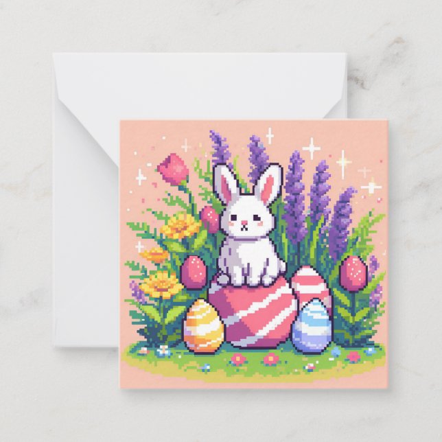 Tarjeta Pequeña Conejo feliz de Pascua de 8 bits de píxel (Anverso)