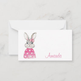 Tarjeta Pequeña Conejo Preppy Pink Heart Bow