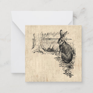 Tarjeta Pequeña Conejo Vintage Arte Conejo Ilustrado