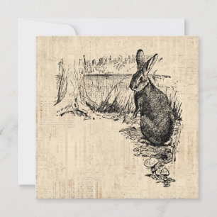 Tarjeta Pequeña Conejo Vintage Arte Conejo Ilustrado
