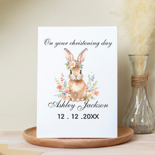 Tarjeta Pequeña Conejo vintage floral rosa Personalizado bautizo