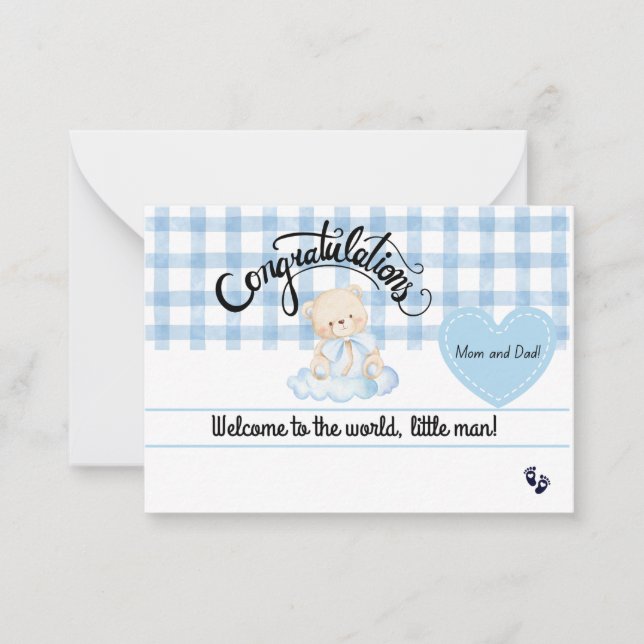 Tarjeta Pequeña Congratulations Baby Boy Card, Welcome Newborn Son (Anverso)