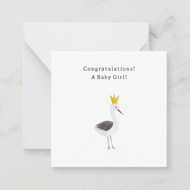 Tarjeta Pequeña Congratulations Baby Girl Newborn Birth Stork Card (Anverso)