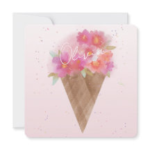 Cono de crema de hielo floral acuático con nombre