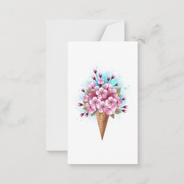 Tarjeta Pequeña Cono de waffle de helado de Sakura rosa (Anverso)