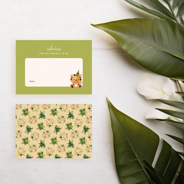 Tarjeta Pequeña Consejos de crianza de los hijos de Tiger Jungle B (advice for the parents to be with a cute tiger watercolor illustration and tropical botanicals)