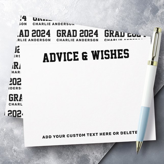 Tarjeta Pequeña Consejos de graduación y deseos año de graduación  (Graduation advice and wishes grad year black white note card)