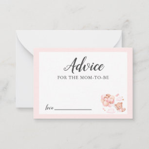 Tarjeta Pequeña Consejos para el Baby Shower de mami Pink Teddy Be