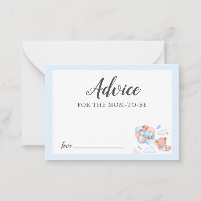 Tarjeta Pequeña Consejos para la Baby Shower de mamá Blue Teddy Be (Anverso)