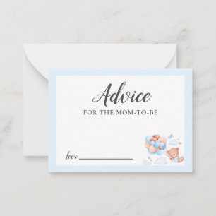 Tarjeta Pequeña Consejos para la Baby Shower de mamá Blue Teddy Be