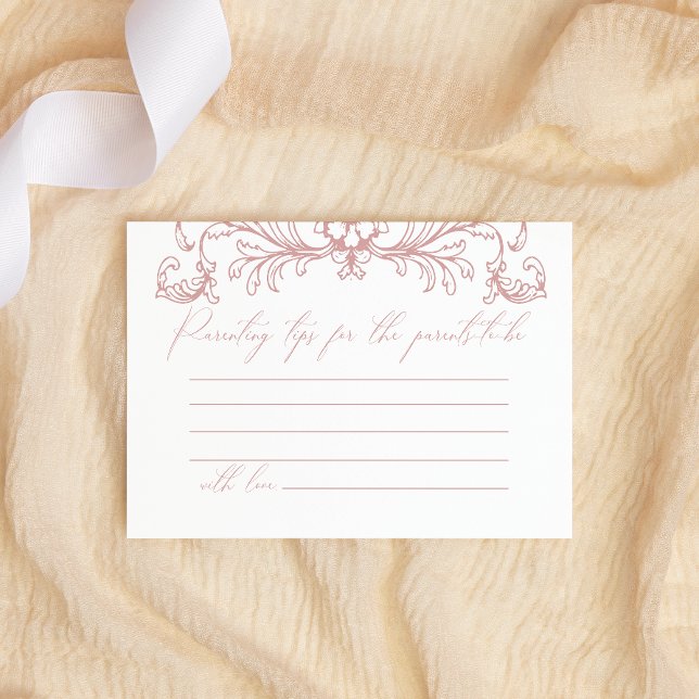 Tarjeta Pequeña Consejos para la crianza de Baby Shower rosa flora (Subido por el creador)