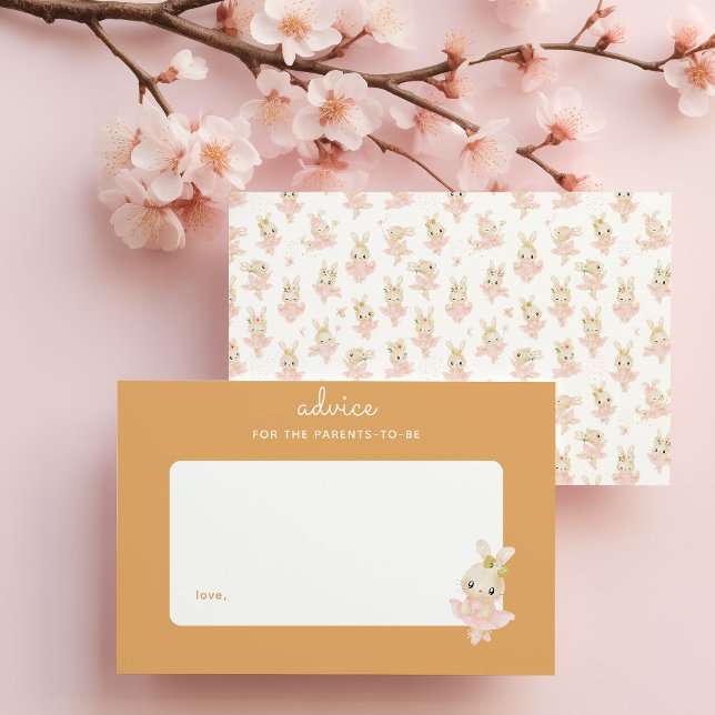 Tarjeta Pequeña Consejos para la crianza de los hijos de Pink Rabb (yellow and pink ballerina bunny baby shower advice card for the parents to be)