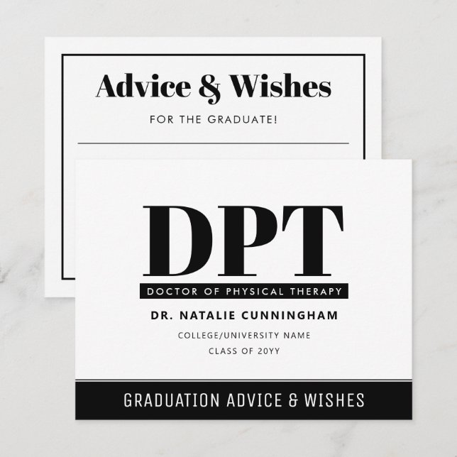 Tarjeta Pequeña Consejos y deseos de graduación DPT modernos y per (Anverso / Reverso)