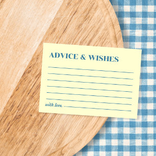 Tarjeta Pequeña Consejos y Deseos Mantequilla Amarillo y Azul Boda