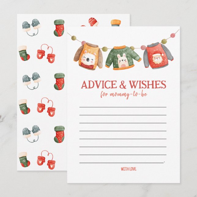Tarjeta Pequeña Consejos y deseos para mami, Navidades Baby Shower (Anverso / Reverso)