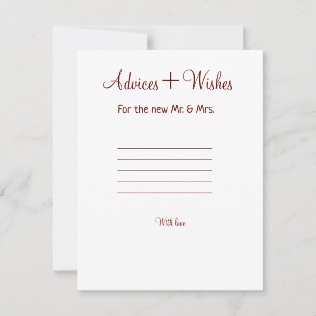 Tarjeta Pequeña consejos y deseos pareja de boda añadir nombre (Anverso)