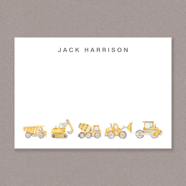 Tarjeta Pequeña Construction Vehicles Watercolor Boys Monogrammed (Construction Vehicles Watercolor Boys Monogrammed Note Card)